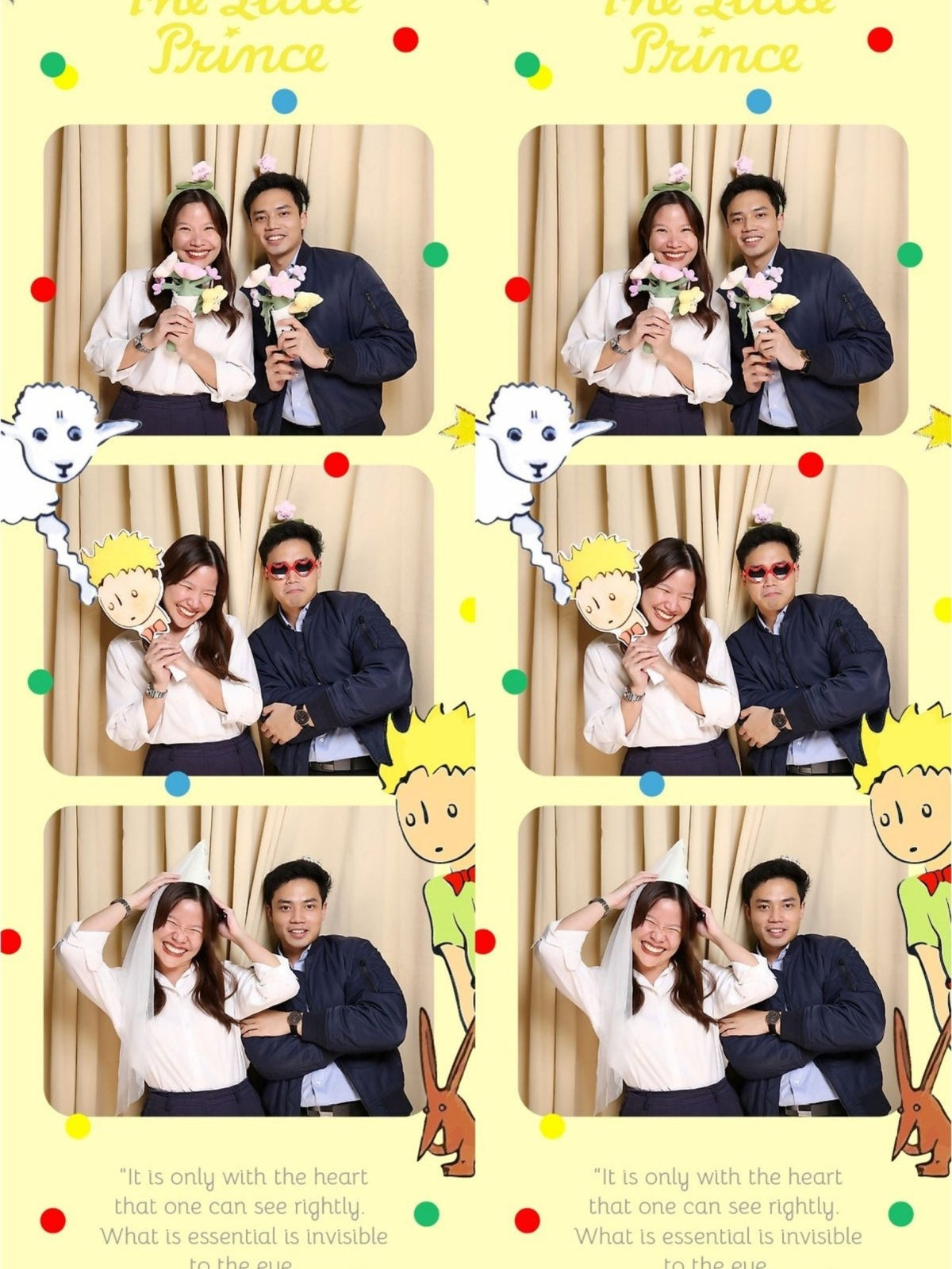 ตัวอย่างรูปถ่ายจาก Photobooth แขกยืนโพสต์พร้อมแถบฟิล์มลายพิเศษเป็นของที่ระลึก