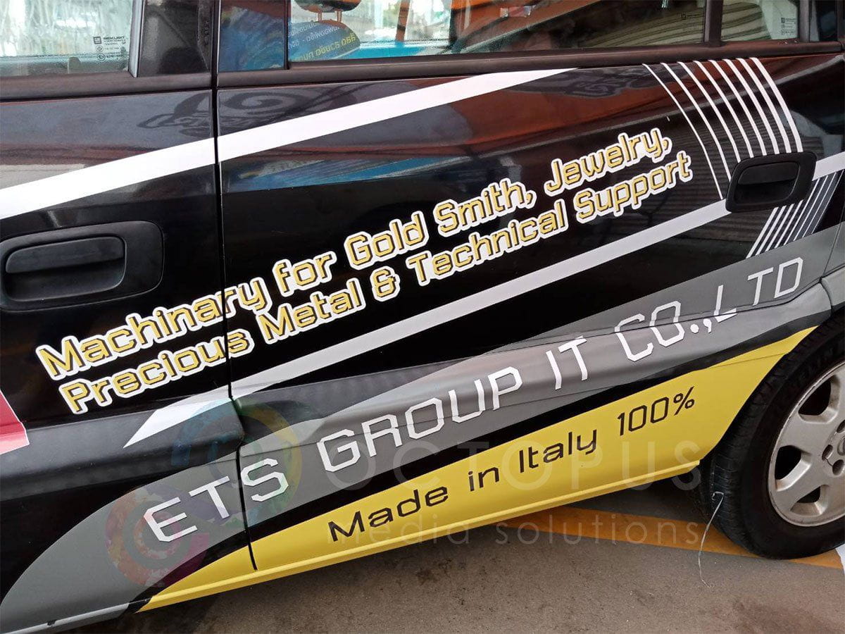 สติ๊กเกอร์ติดรถ Car Wrap แร็ปสติ๊กเกอร์ วัสดุคุณภาพสูง 3M พิมพ์คมชัด ติดทนทาน เหมาะสำหรับโฆษณาและตกแต่งรถทุกประเภท