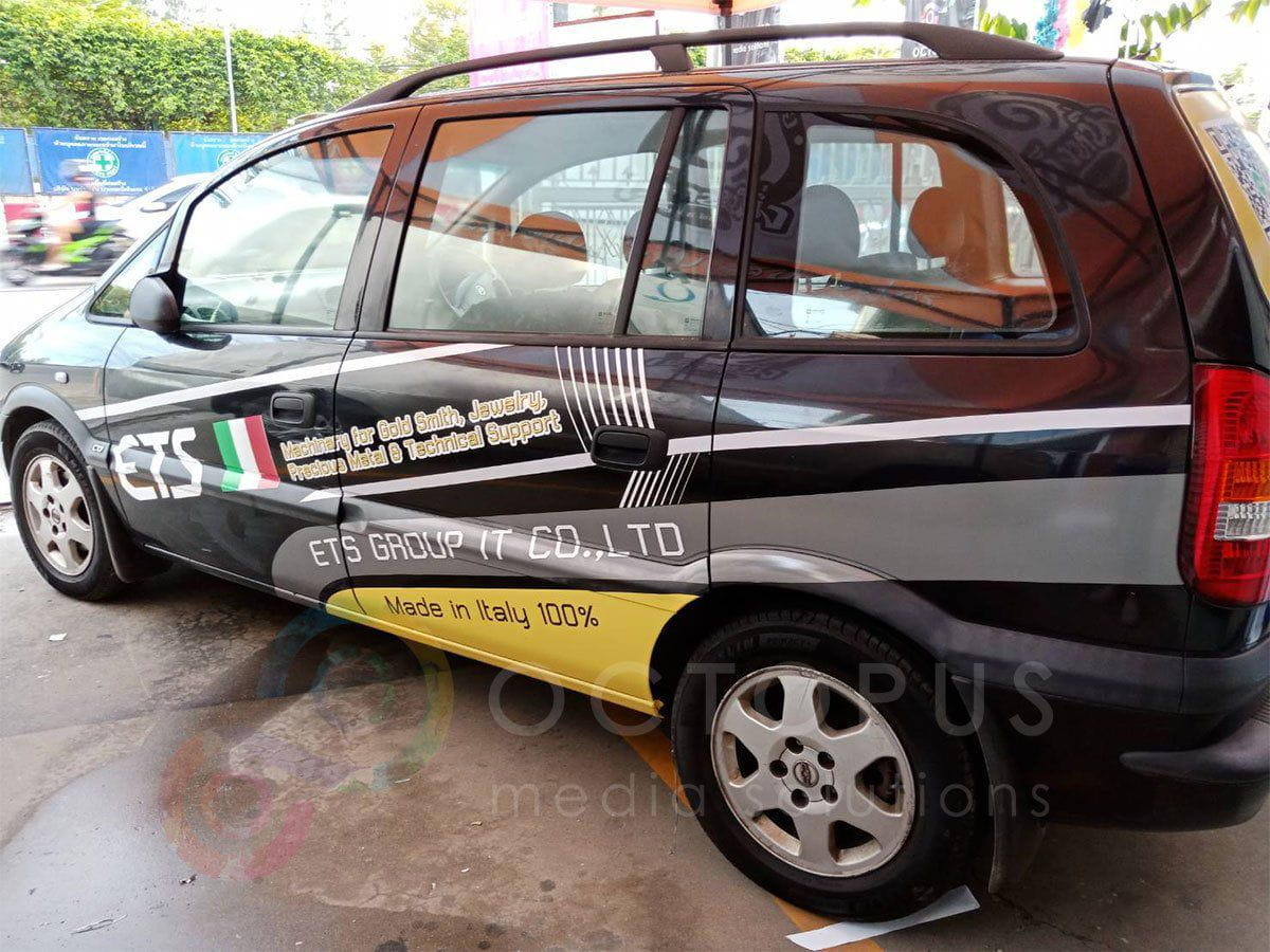 สติ๊กเกอร์ติดรถ Car Wrap แร็ปสติ๊กเกอร์ วัสดุคุณภาพสูง 3M พิมพ์คมชัด ติดทนทาน เหมาะสำหรับโฆษณาและตกแต่งรถทุกประเภท