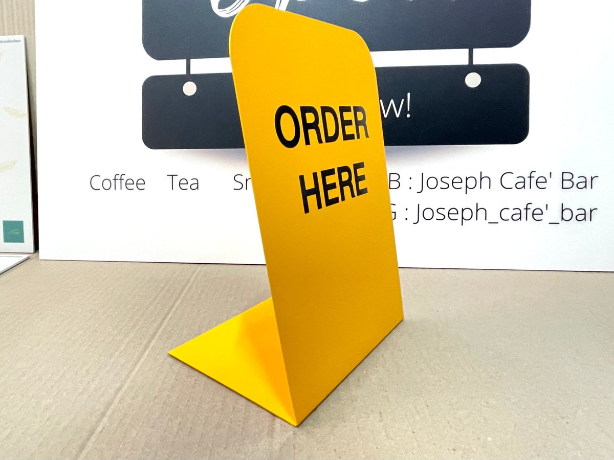 ป้ายสแตนเลสตั้งโต๊ะ ป้ายตั้งโต๊ะ โลหะ พ่นสี แข็งแรง