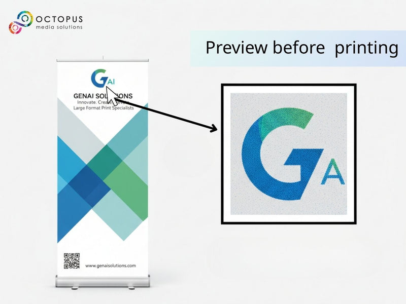 โลโก้ g และ a สีน้ำเงิน-เขียวไล่เฉด ดีไซน์เรขาคณิตสมัยใหม่ ตรวจไฟล์ Roll Up