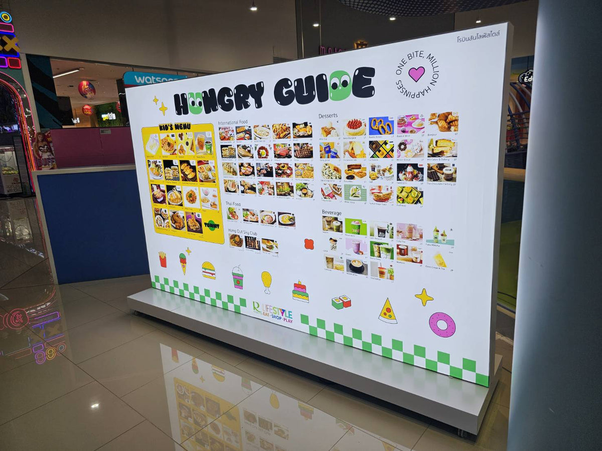 ป้ายกล่องไฟผ้า 3P ฐานตั้งพื้น มีล้อลาก เคลื่อนย้ายสะดวก เหมาะสำหรับงานอีเวนต์และงานโปรโมชัน