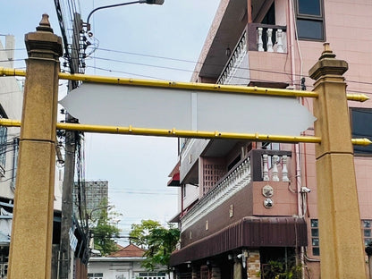 ป้ายวัด ป้ายชื่อวัด ตัวอักษรชัดเจน ดีไซน์ทางการ เหมาะสำหรับวัด ศาสนสถาน และงานบุญกุศล