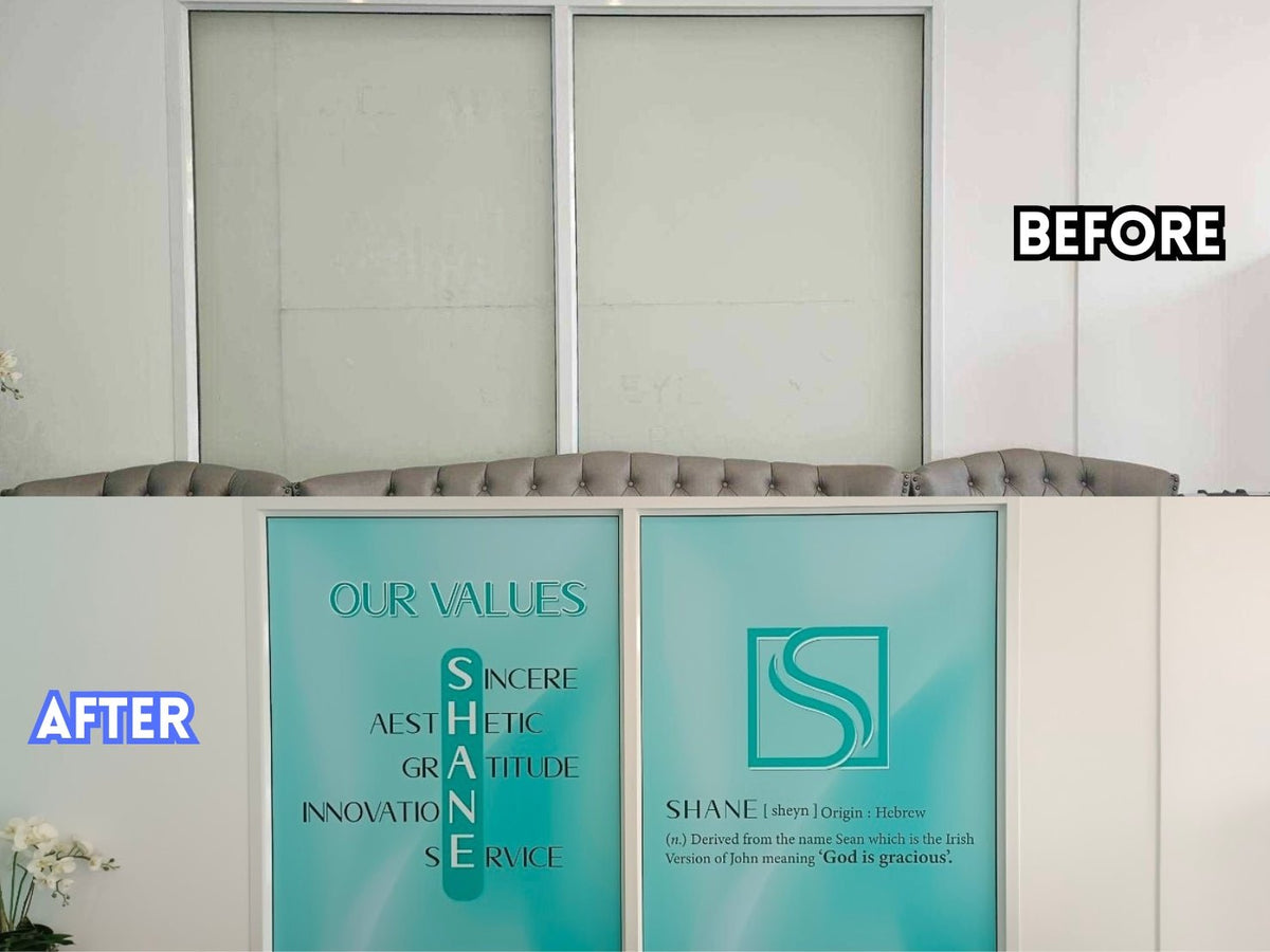 สติ๊กเกอร์ฝ้าฟู่ซุ่น กันแสง ลวดลายสวยงาม เหมาะสำหรับออฟฟิศ ร้านอาหาร และงานตกแต่งกระจก