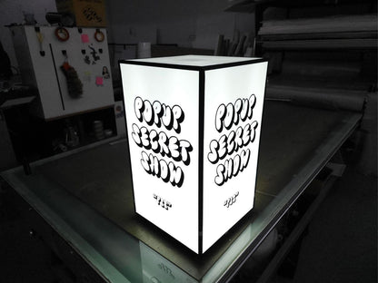 Acrylic light box, lights around the sign, attached from the wall