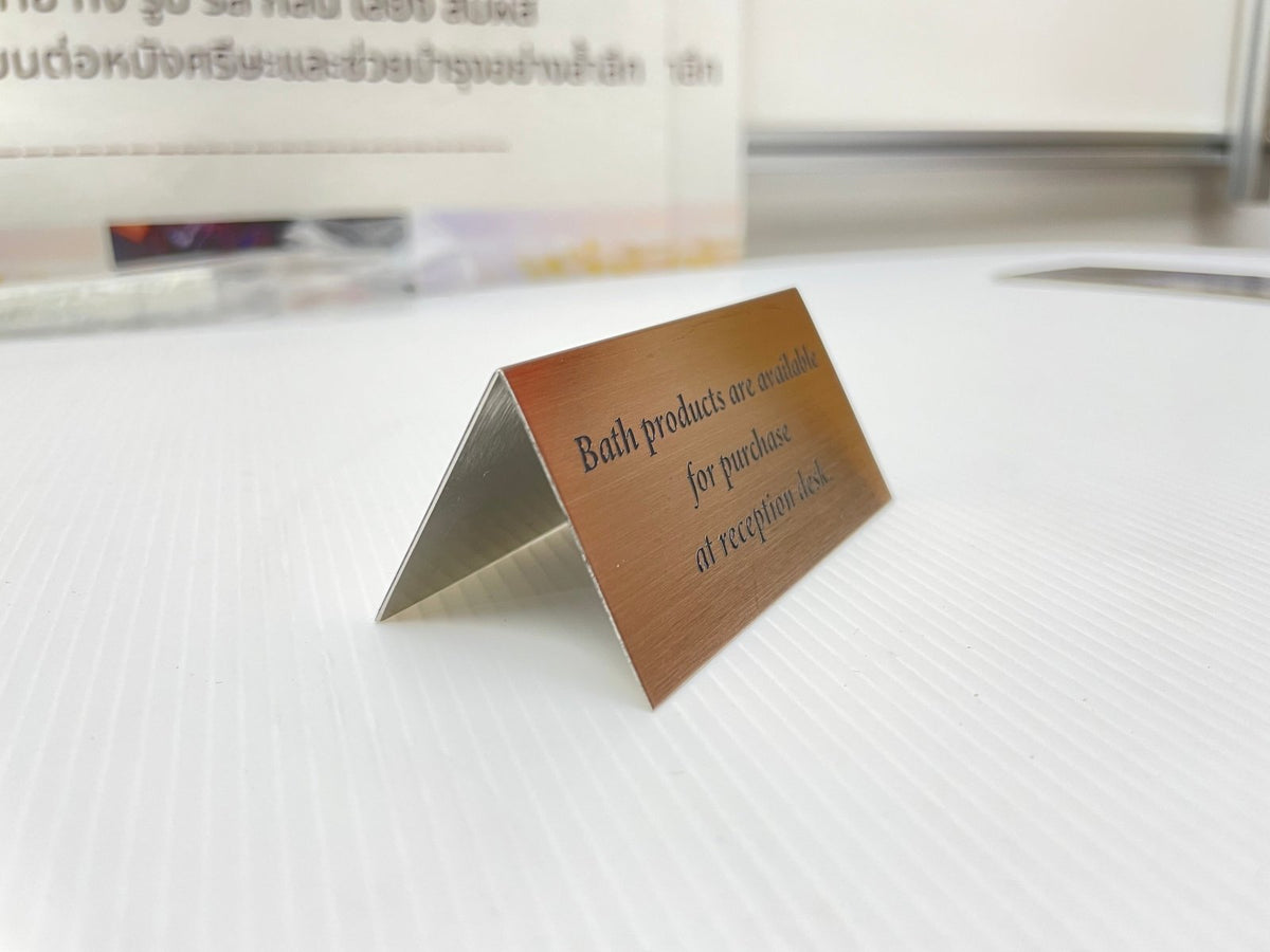 ป้ายสแตนเลสคอปเปอร์ใหม่ แฮร์ไลน์ ดีไซน์หรู แข็งแรง ทนทาน เหมาะสำหรับป้ายบริษัทและอาคารพาณิชย์