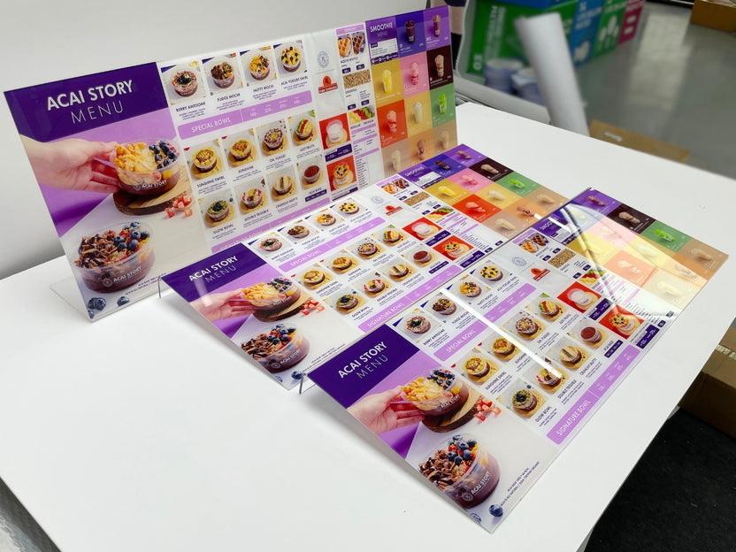 ป้ายเมนูอาหาร ป้ายราคา สำหรับติดผนังและตั้งโต๊ะ พิมพ์คมชัด ใช้งานสะดวก เหมาะสำหรับร้านอาหาร คาเฟ่ และร้านค้า