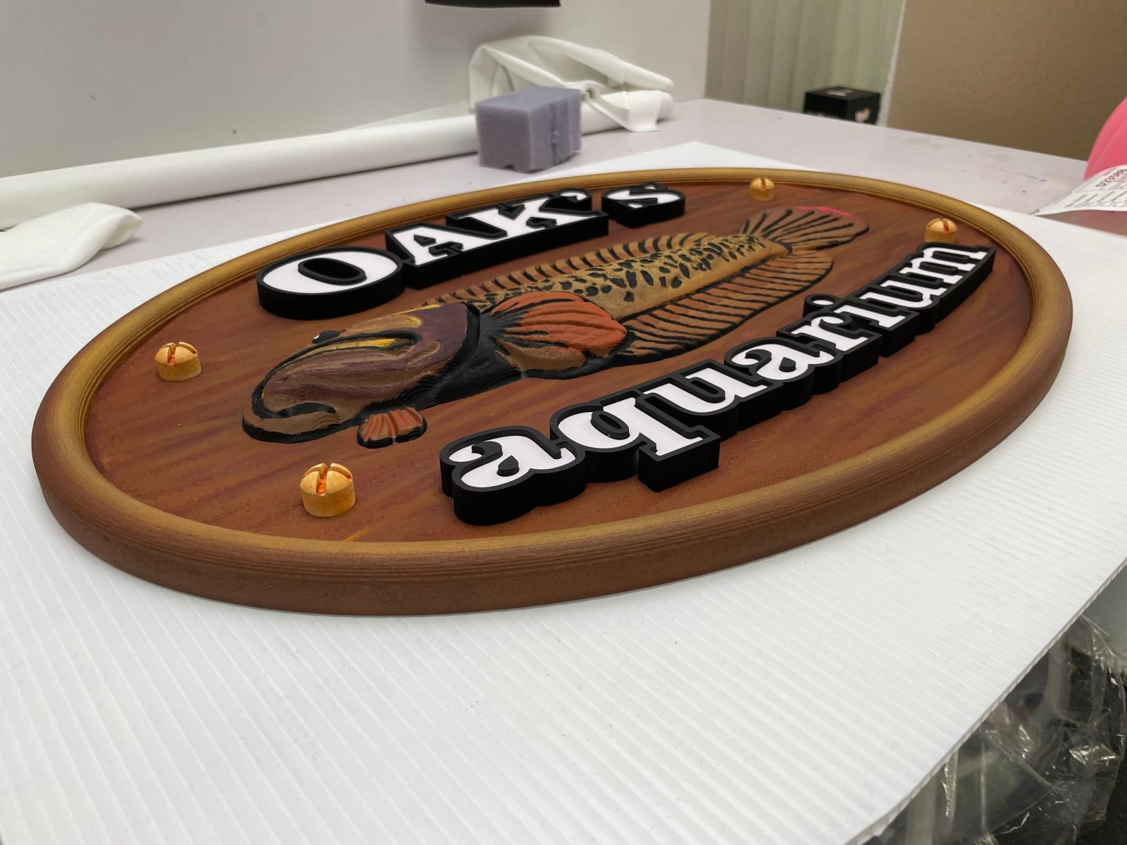 3D Carved Wooden Sign hand-painted fish illustration CNC router