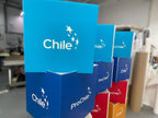 ชั้นวางกระดาษฟิวเจอร์บอร์ดสีน้ำเงิน พิมพ์โลโก้ chile และ prochile
