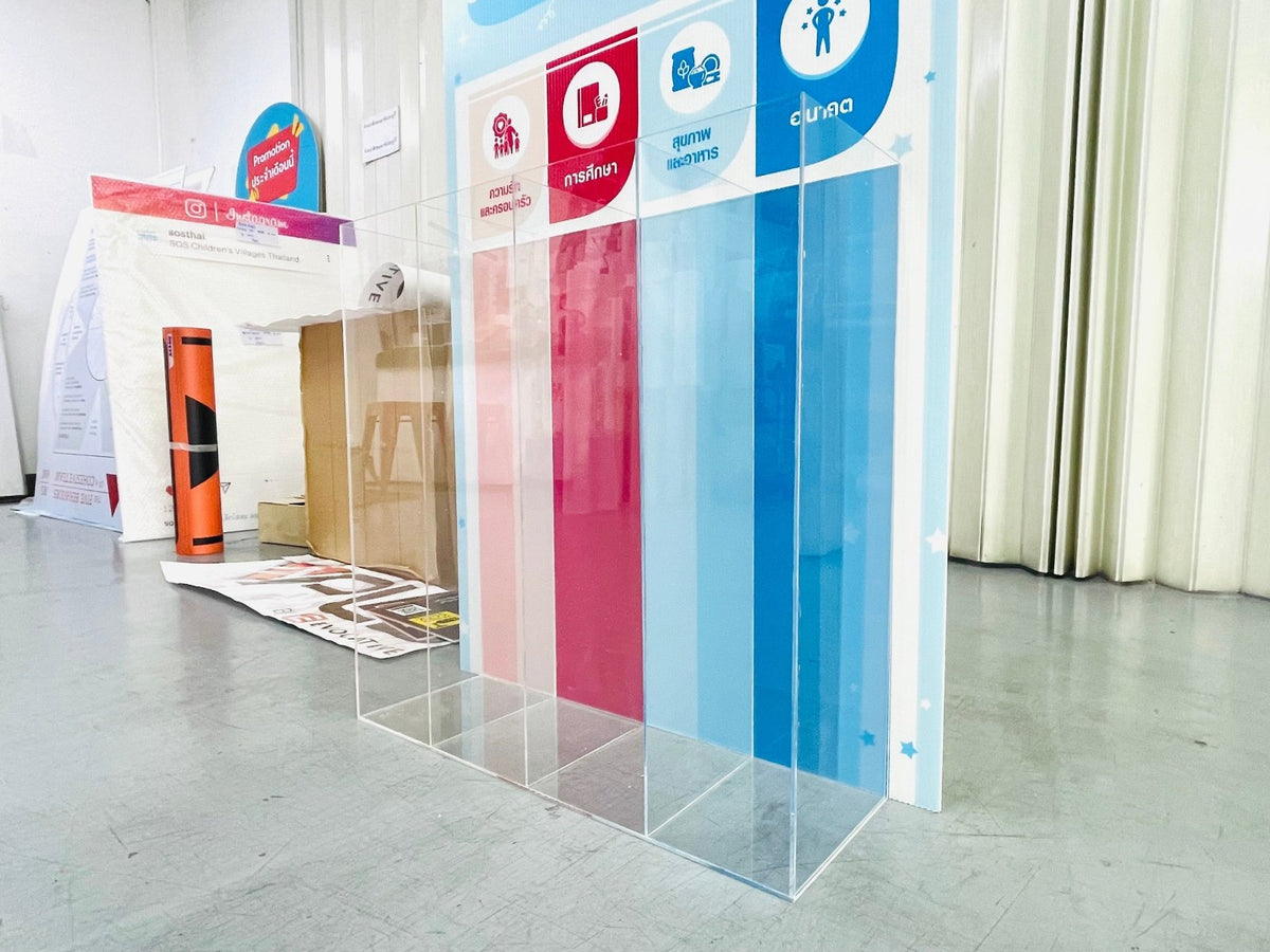 ฉากนิทรรศการ กล่องโหวต กล่องใส่ลูกบอล ดีไซน์แข็งแรง เหมาะสำหรับงานอีเวนต์และกิจกรรมส่งเสริมการขาย