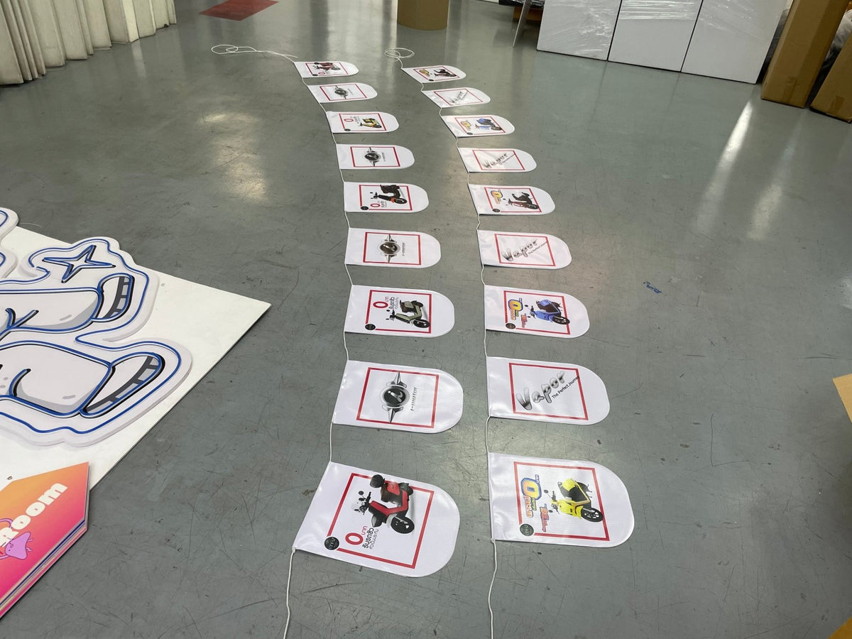 ธงราว Bunting Flag พิมพ์สีสดคมชัด น้ำหนักเบา แข็งแรง เหมาะสำหรับงานอีเวนต์ งานเทศกาล งานโปรโมชัน และตกแต่งหน้าร้าน