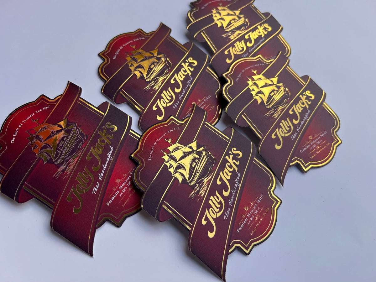 สติ๊กเกอร์ฉลากสินค้า สีทอง สีเงิน พิมพ์หรูหรา เพิ่มมูลค่าแบรนด์ เหมาะสำหรับบรรจุภัณฑ์ สินค้าพรีเมียม และงานโปรโมชัน