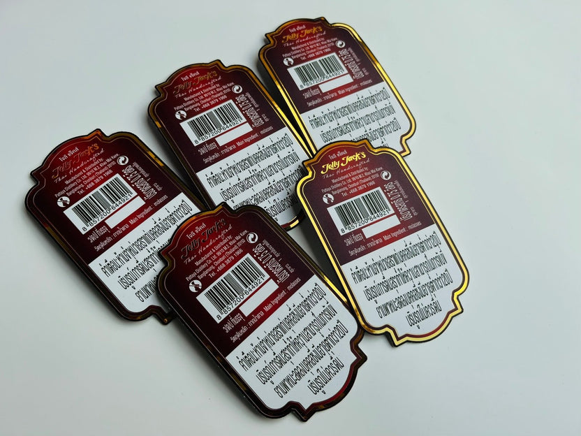 สติ๊กเกอร์ฉลากสินค้า สีทอง สีเงิน พิมพ์หรูหรา เพิ่มมูลค่าแบรนด์ เหมาะสำหรับบรรจุภัณฑ์ สินค้าพรีเมียม และงานโปรโมชัน