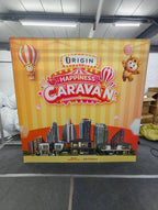 Fabric backdrop, LED lights, kangaroo frame