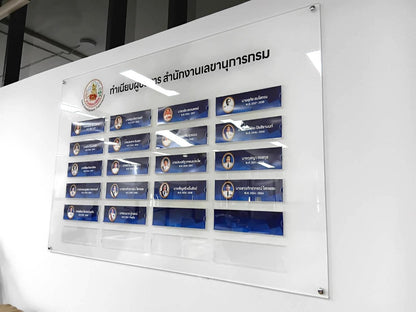 แผนผังองค์กร แผ่นอะคริลิกใสสลักชื่อและภาพถ่ายภาษาไทย