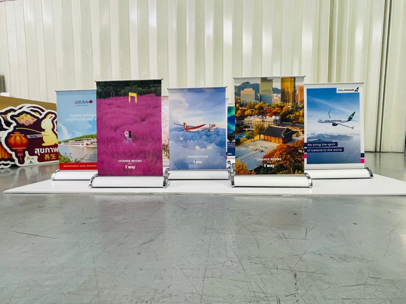 Mini Roll Up โรลอัพขนาดเล็ก น้ำหนักเบา ติดตั้งง่าย เหมาะสำหรับโปรโมชัน ร้านค้า และบูธแสดงสินค้า