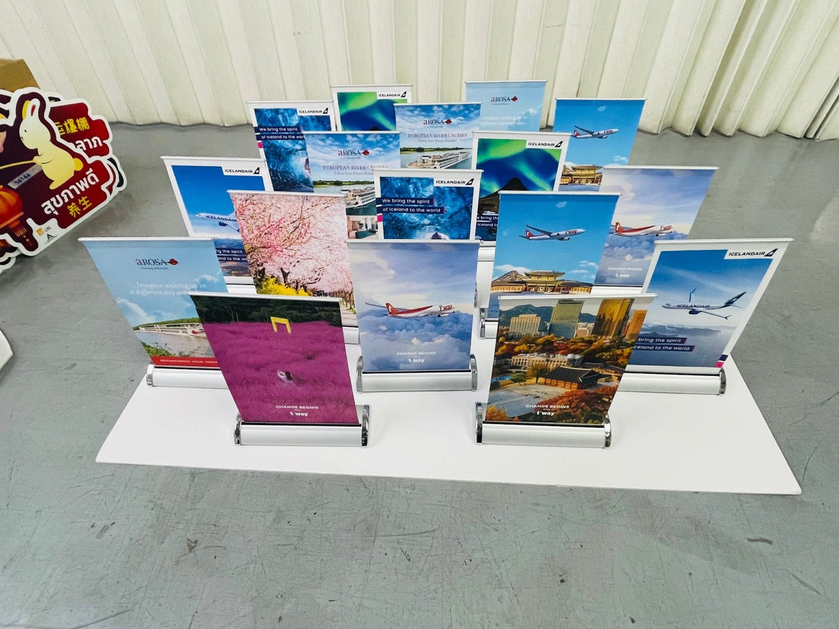 Mini Roll Up โรลอัพขนาดเล็ก น้ำหนักเบา ติดตั้งง่าย เหมาะสำหรับโปรโมชัน ร้านค้า และบูธแสดงสินค้า