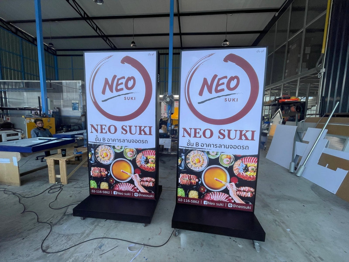ป้ายไฟล้อเลื่อน และป้ายไฟมีล้อ เคลื่อนย้ายสะดวก สว่างคมชัด เหมาะสำหรับหน้าร้าน งานอีเวนต์ และป้ายโฆษณาโปรโมชัน