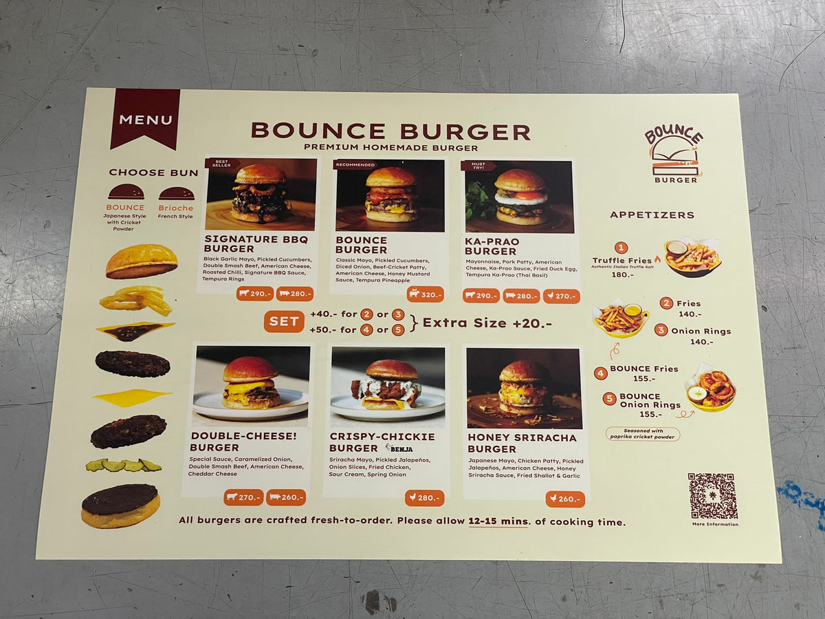 ป้ายเมนูอาหาร ป้ายราคา สำหรับติดผนังและตั้งโต๊ะ พิมพ์คมชัด ใช้งานสะดวก เหมาะสำหรับร้านอาหาร คาเฟ่ และร้านค้า