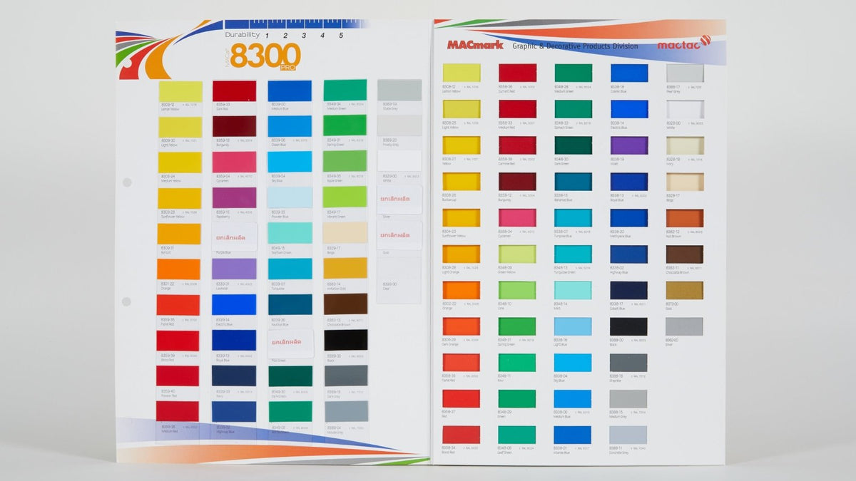 สติ๊กเกอร์สีไดคัท Mactac 8300 พิมพ์คมชัด ตัดตามแบบ เหมาะสำหรับงานตกแต่ง ฉลากสินค้า และโปรโมชัน