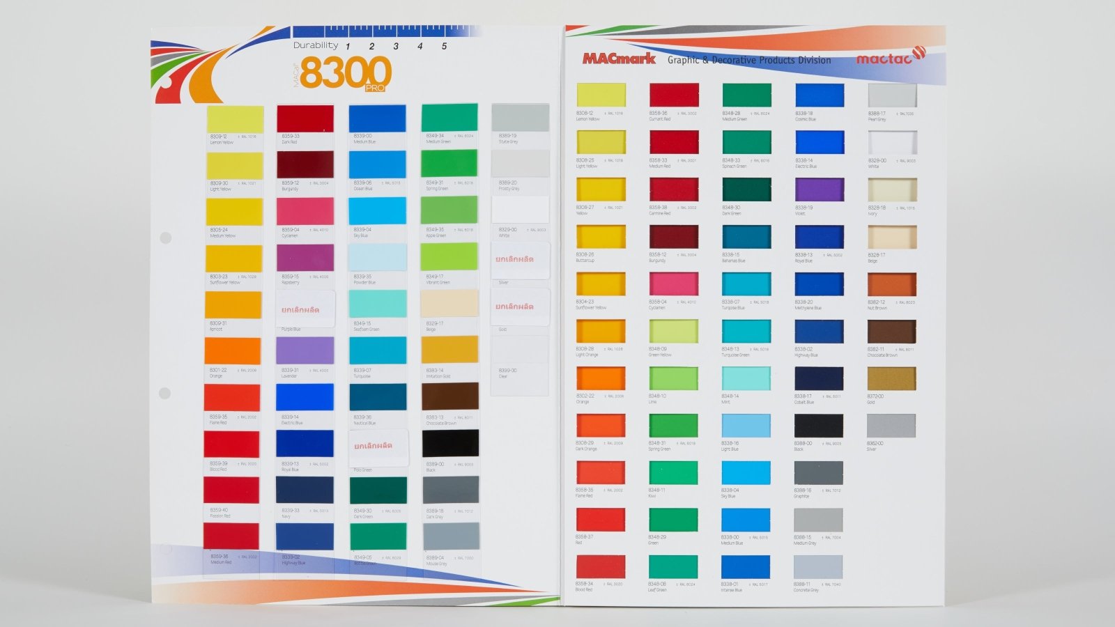 สติ๊กเกอร์สีไดคัท Mactac 8300 พิมพ์คมชัด ตัดตามแบบ เหมาะสำหรับงานตกแต่ง ฉลากสินค้า และโปรโมชัน