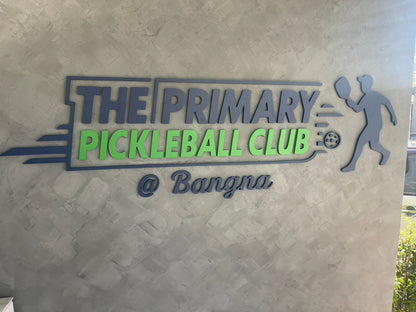 ป้ายพลาสวูดตัวนูนสโมสรพิคเคิลบอลหลัก @บางนา สีน้ำเงินเขียวตัวอักษรนูน