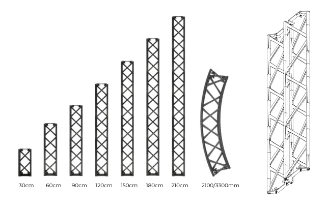 โมดูลทรัส ขนาด 30-210 ซม. ทรัสโค้ง 2100/3300 มม. ทรัสพับ แบบโมดูลาร์ สำหรับบูธเช่า งานแสดงสินค้า — Octopus"