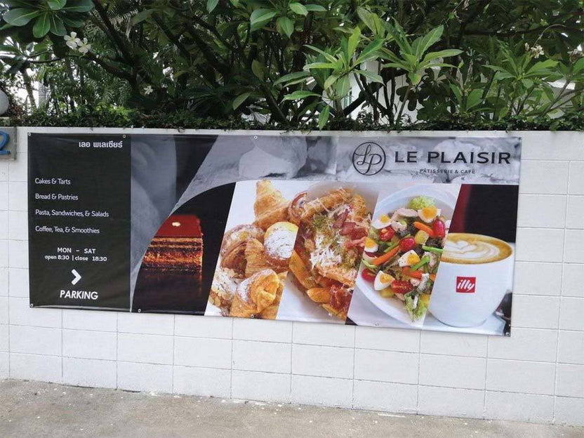 ป้ายไวนิลร้านอาหาร สีสด คมชัด เหมาะสำหรับร้านอาหาร คาเฟ่ และธุรกิจบริการด้านอาหาร