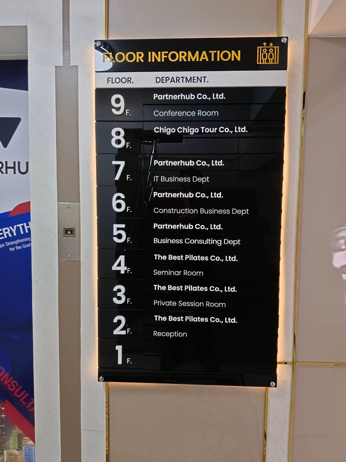 ป้ายบอกชั้น ตัวอักษรชัดเจน ดีไซน์เรียบหรู เหมาะสำหรับอาคารสำนักงาน โรงแรม และห้างสรรพสินค้า