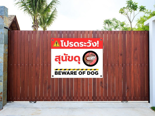 ป้ายระวังสุนัขดุ ตัวอักษรชัดเจน เหมาะสำหรับบ้านพัก ออฟฟิศ และสถานที่ส่วนบุคคล