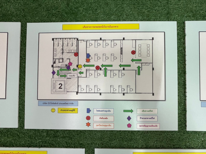 ป้ายแผนผังทางหนีไฟ ดีไซน์ชัดเจน อ่านง่าย ตามมาตรฐาน