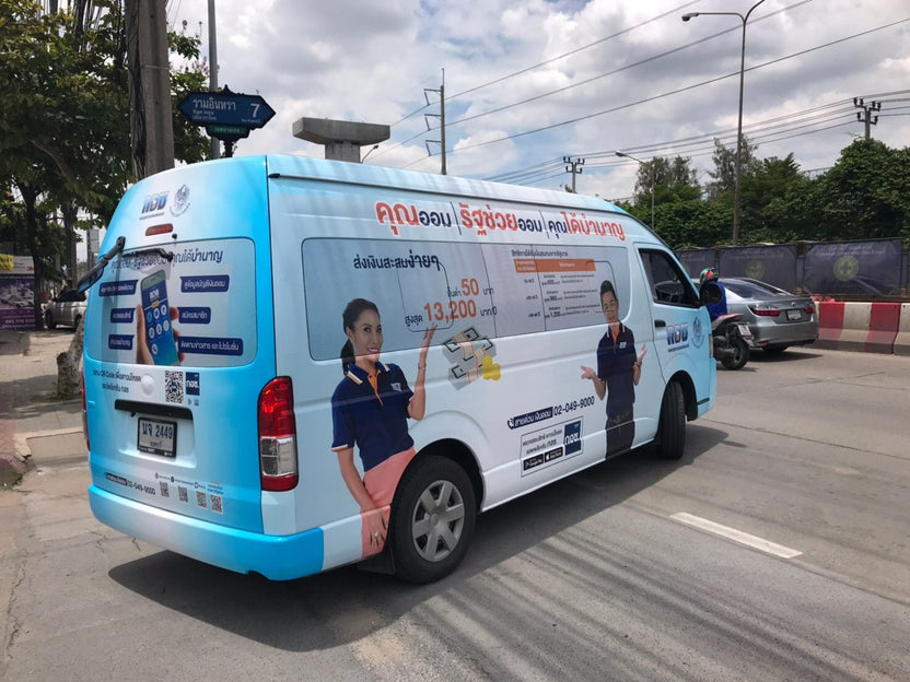 สติ๊กเกอร์ติดรถตู้ Van Wrap Sticker พิมพ์คมชัด วัสดุทนทาน เหมาะสำหรับโฆษณา โปรโมชัน และตกแต่งรถเพื่อสร้างเอกลักษณ์