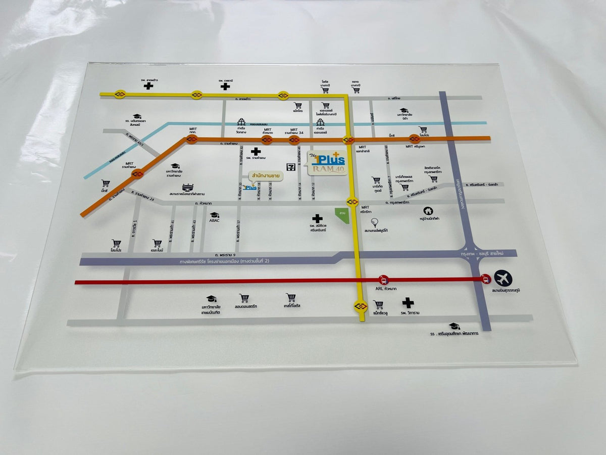 ป้ายแผนผังอะคริลิค พิมพ์คมชัด ดีไซน์โปร่งใส เหมาะสำหรับอาคารสำนักงานและห้างสรรพสินค้า