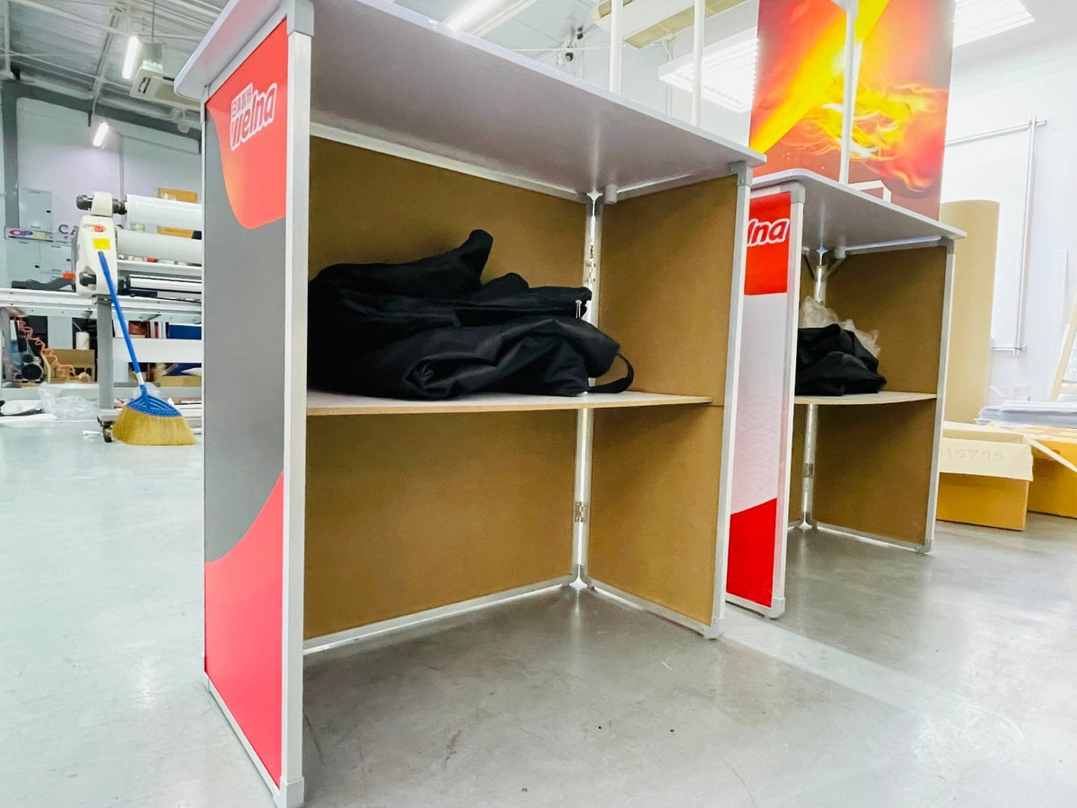 เคาน์เตอร์ลงทะเบียน โต๊ะลงทะเบียนสำเร็จรูป น้ำหนักเบา ประกอบง่าย เหมาะสำหรับงานอีเวนต์และออกบูธ