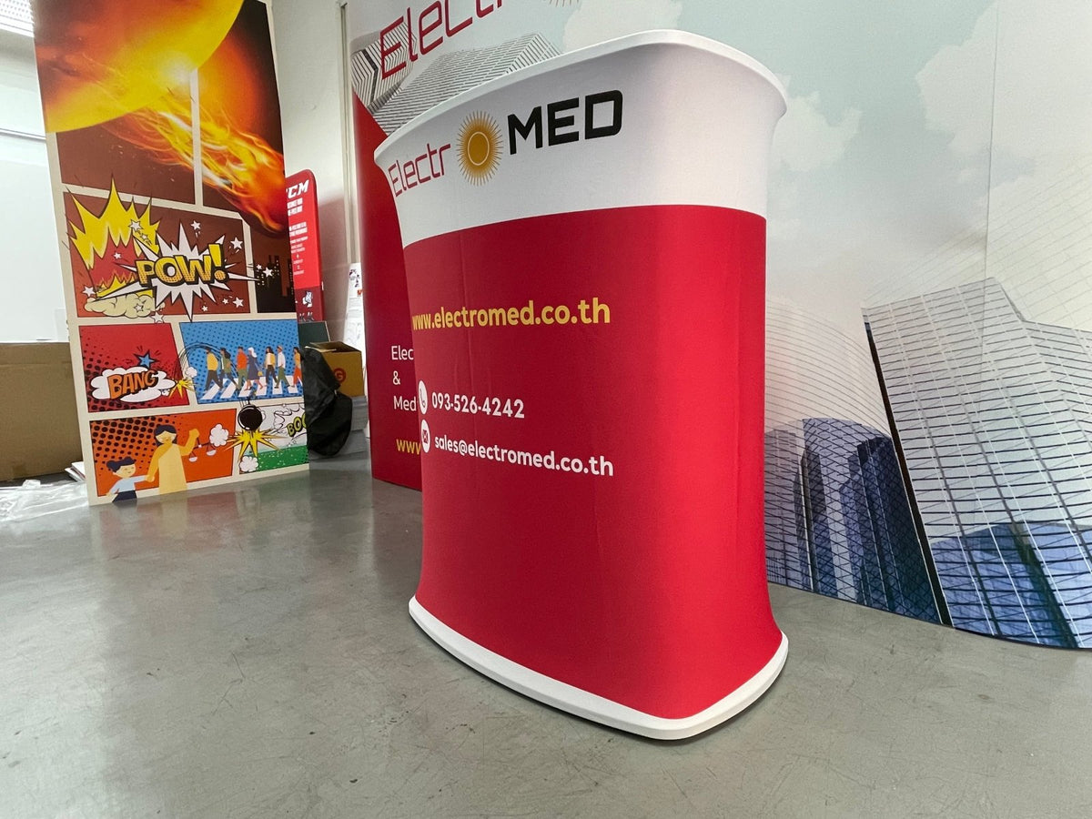 โต๊ะ เคาน์เตอร์ โต๊ะชวนชิม Promotion Counter น้ำหนักเบา ถอดประกอบง่าย เหมาะสำหรับงานอีเวนต์ โปรโมชัน และออกบูธ