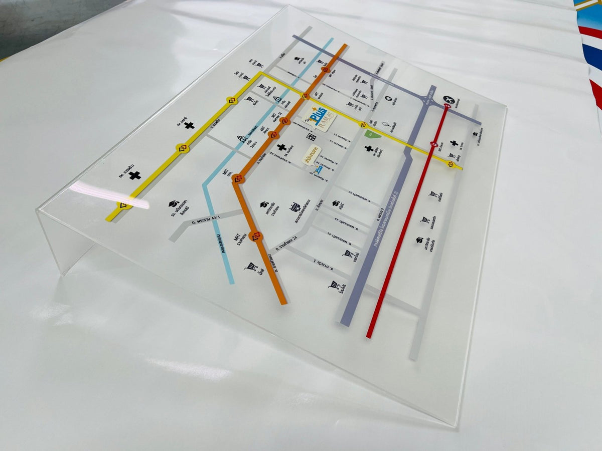 ป้ายแผนผังอะคริลิค พิมพ์คมชัด ดีไซน์โปร่งใส เหมาะสำหรับอาคารสำนักงานและห้างสรรพสินค้า