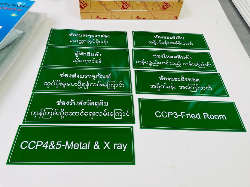 ป้ายสติ๊กเกอร์ อักษรต่างประเทศ พิมพ์คมชัด เหมาะสำหรับร้านอาหาร สินค้านำเข้า และงานตกแต่ง