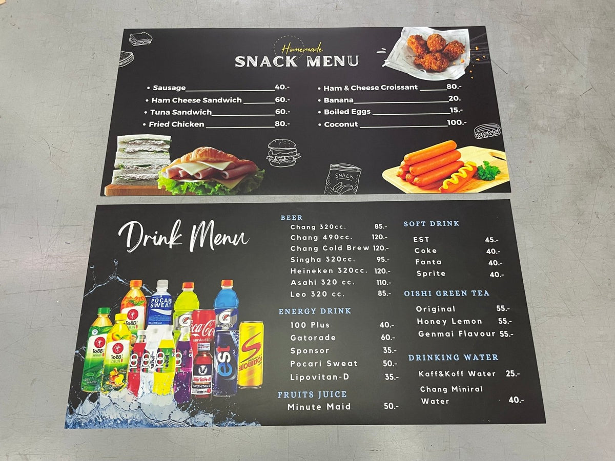 ป้ายไวนิลร้านอาหาร สีสด คมชัด เหมาะสำหรับร้านอาหาร คาเฟ่ และธุรกิจบริการด้านอาหาร