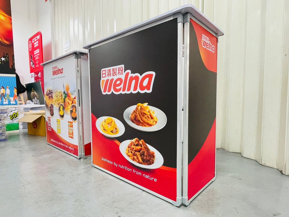 เคาน์เตอร์ลงทะเบียน โต๊ะลงทะเบียนสำเร็จรูป น้ำหนักเบา ประกอบง่าย เหมาะสำหรับงานอีเวนต์และออกบูธ