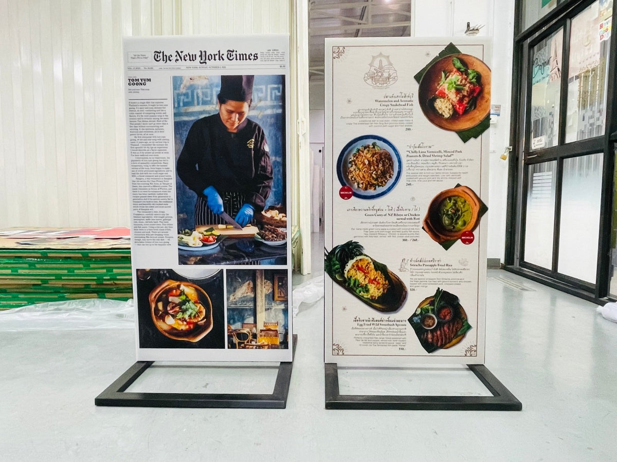 ป้ายตั้งฟิวเจอร์บอร์ด พร้อมโครงเหล็ก แข็งแรง ทนทาน พิมพ์คมชัด เหมาะสำหรับงานอีเวนต์ โปรโมชัน และป้ายโฆษณากลางแจ้ง