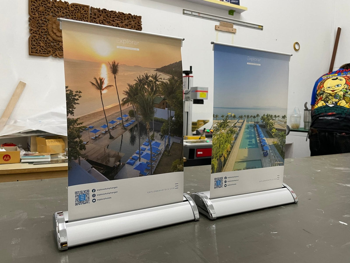 Mini Roll Up โรลอัพขนาดเล็ก น้ำหนักเบา ติดตั้งง่าย เหมาะสำหรับโปรโมชัน ร้านค้า และบูธแสดงสินค้า