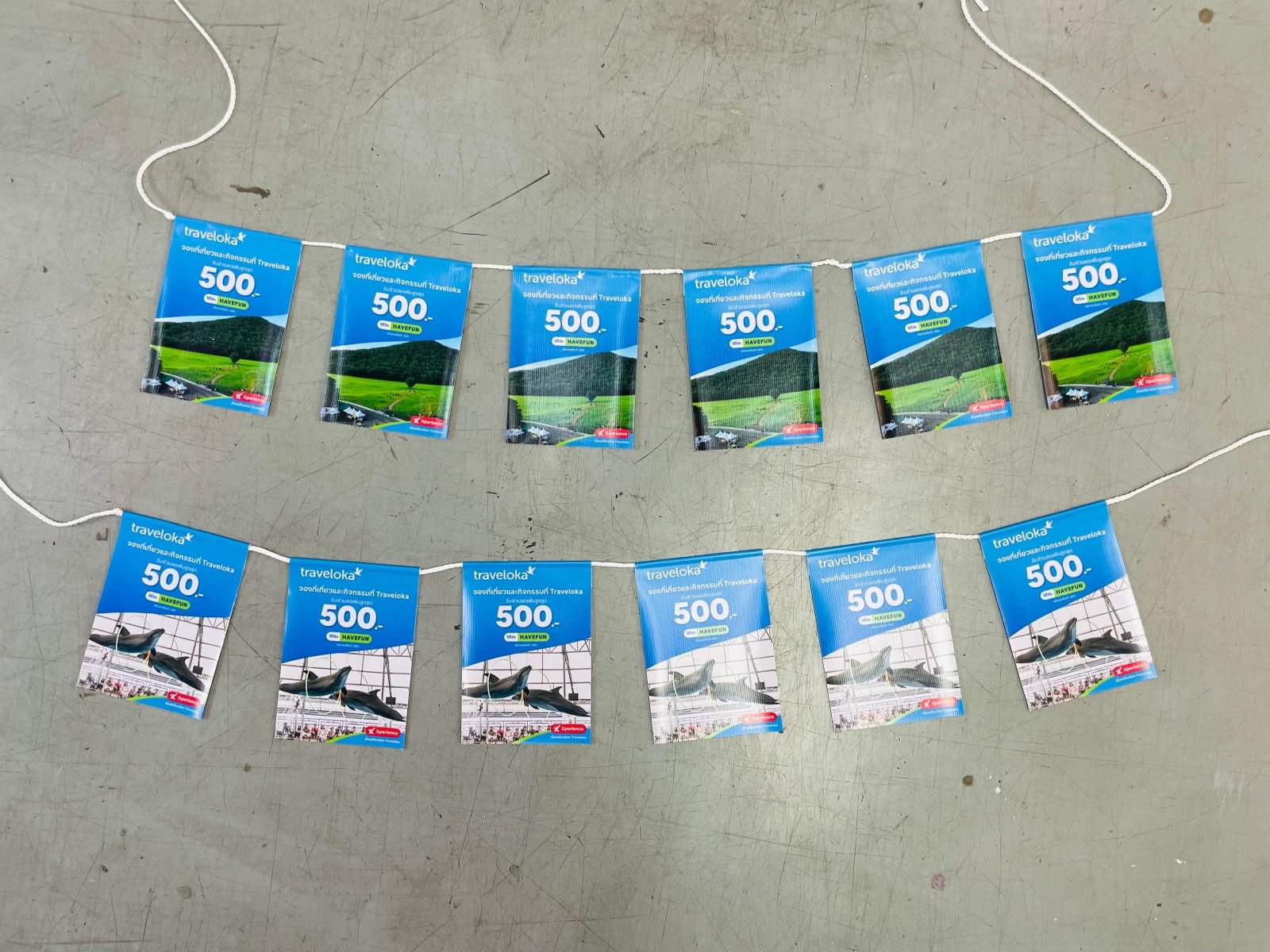 ธงราว Bunting Flag พิมพ์สีสดคมชัด น้ำหนักเบา แข็งแรง เหมาะสำหรับงานอีเวนต์ งานเทศกาล งานโปรโมชัน และตกแต่งหน้าร้าน