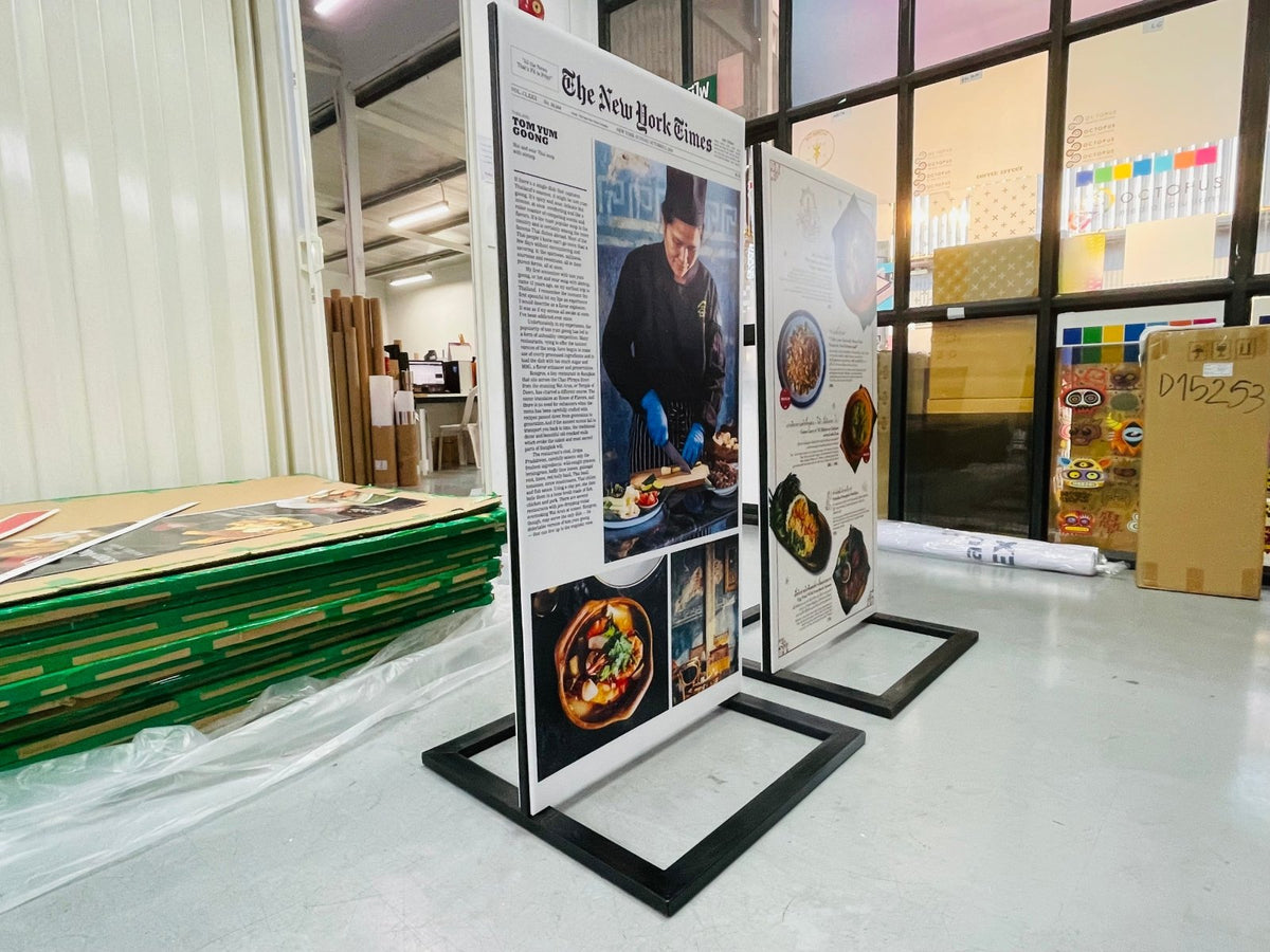 ป้ายตั้งฟิวเจอร์บอร์ด พร้อมโครงเหล็ก แข็งแรง ทนทาน พิมพ์คมชัด เหมาะสำหรับงานอีเวนต์ โปรโมชัน และป้ายโฆษณากลางแจ้ง