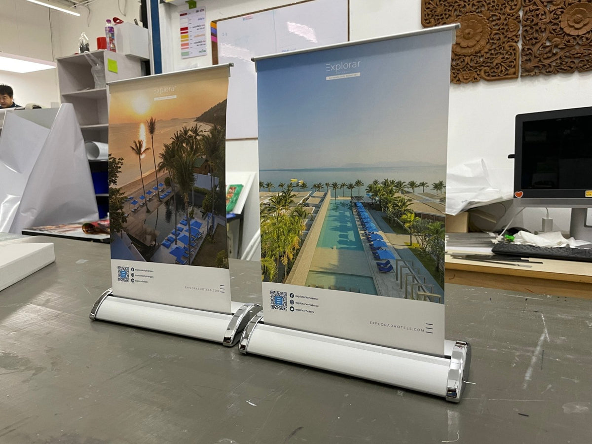 Mini Roll Up โรลอัพขนาดเล็ก น้ำหนักเบา ติดตั้งง่าย เหมาะสำหรับโปรโมชัน ร้านค้า และบูธแสดงสินค้า