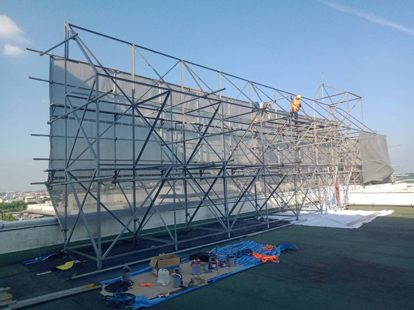 ติดตั้งป้ายตั้งนั่งร้าน แข็งแรง ปลอดภัย เหมาะสำหรับอาคารสูง งานก่อสร้าง และป้ายขนาดใหญ่