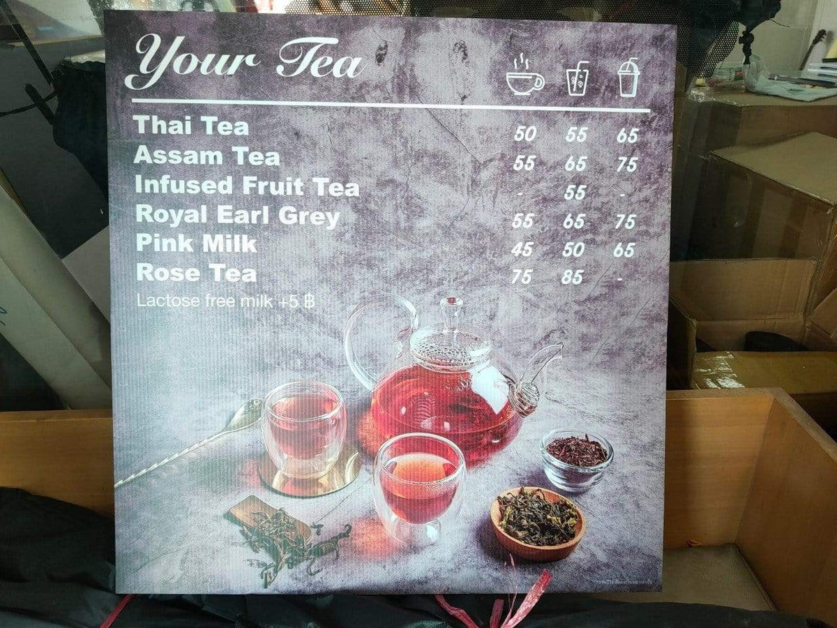 ป้ายเมนูอาหาร ป้ายราคา สำหรับติดผนังและตั้งโต๊ะ พิมพ์คมชัด ใช้งานสะดวก เหมาะสำหรับร้านอาหาร คาเฟ่ และร้านค้า