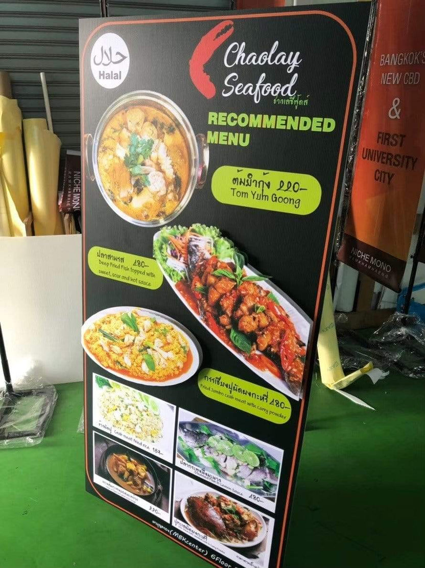 ป้ายเมนูอาหาร ป้ายราคา สำหรับติดผนังและตั้งโต๊ะ พิมพ์คมชัด ใช้งานสะดวก เหมาะสำหรับร้านอาหาร คาเฟ่ และร้านค้า