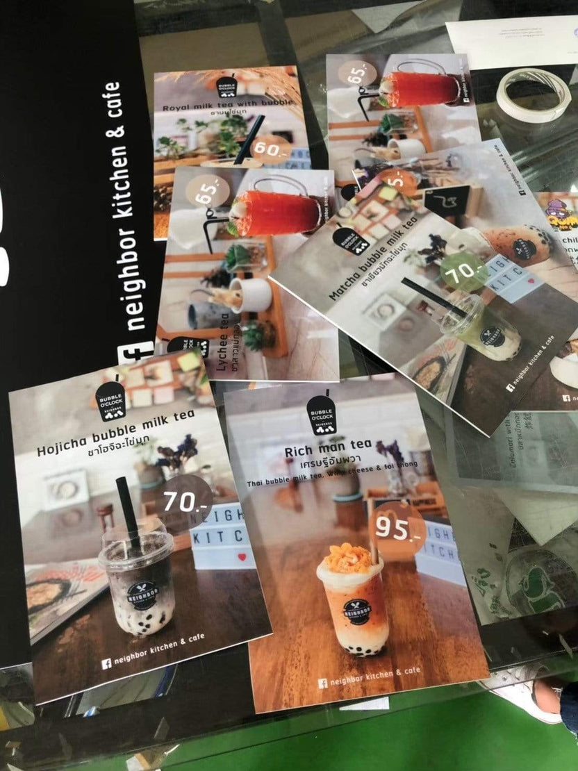 ป้ายเมนูอาหาร ป้ายราคา สำหรับติดผนังและตั้งโต๊ะ พิมพ์คมชัด ใช้งานสะดวก เหมาะสำหรับร้านอาหาร คาเฟ่ และร้านค้า