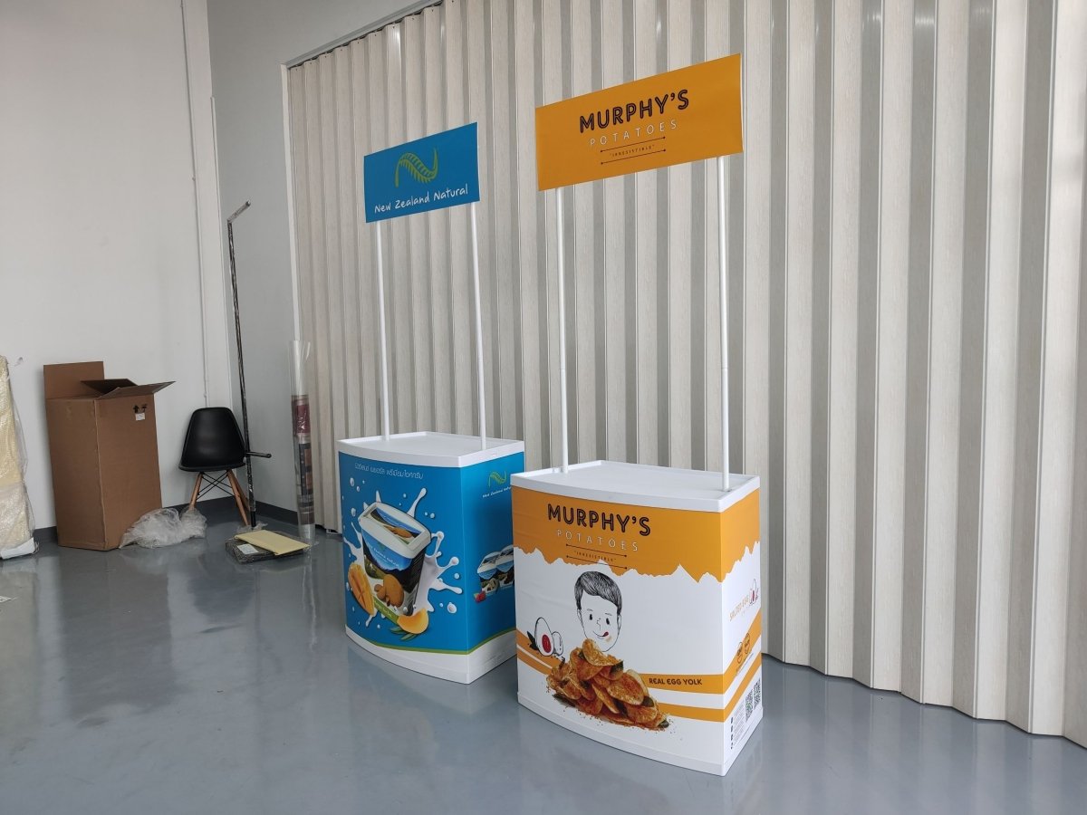 โต๊ะ เคาน์เตอร์ โต๊ะชวนชิม Promotion Counter น้ำหนักเบา ถอดประกอบง่าย เหมาะสำหรับงานอีเวนต์ โปรโมชัน และออกบูธ