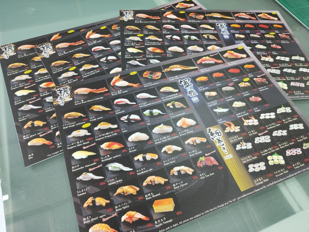 ป้ายเมนูอาหาร ป้ายราคา สำหรับติดผนังและตั้งโต๊ะ พิมพ์คมชัด ใช้งานสะดวก เหมาะสำหรับร้านอาหาร คาเฟ่ และร้านค้า